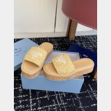 Prada Raffia Cork Flatform Slide Sandals