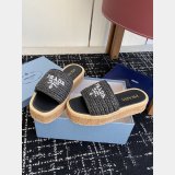 Prada Raffia Cork Flatform Slide Sandals