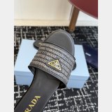 Prada Triangle Logo Raffia Flat Slide Sandals