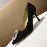 Best Manolo Blahnik HANGISI GLITTER Fabric Jewel Buckle Pumps