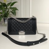 AAA+ CC Le Boy Luxury Replica Black Bags Caviar 25cm