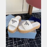 Prada Raffia Cork Flatform Slide Sandals