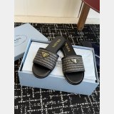 Prada Triangle Logo Raffia Flat Slide Sandals