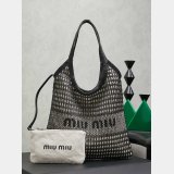MIU MIU Ivy raffia-effect and linen bag