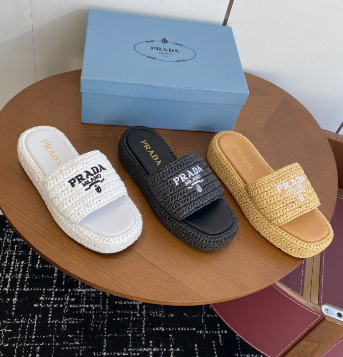 Prada Raffia Flatform Slide Sandal