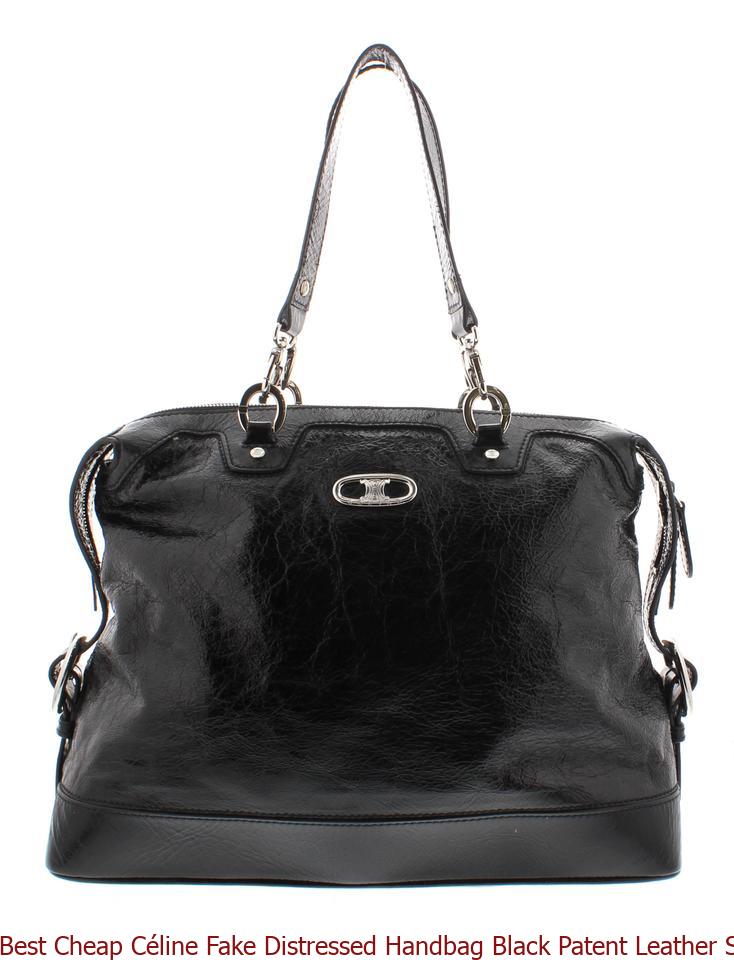 Best Cheap Céline Fake Distressed Handbag Black Patent Leather Shoulder Bag celine phantom bag ...
