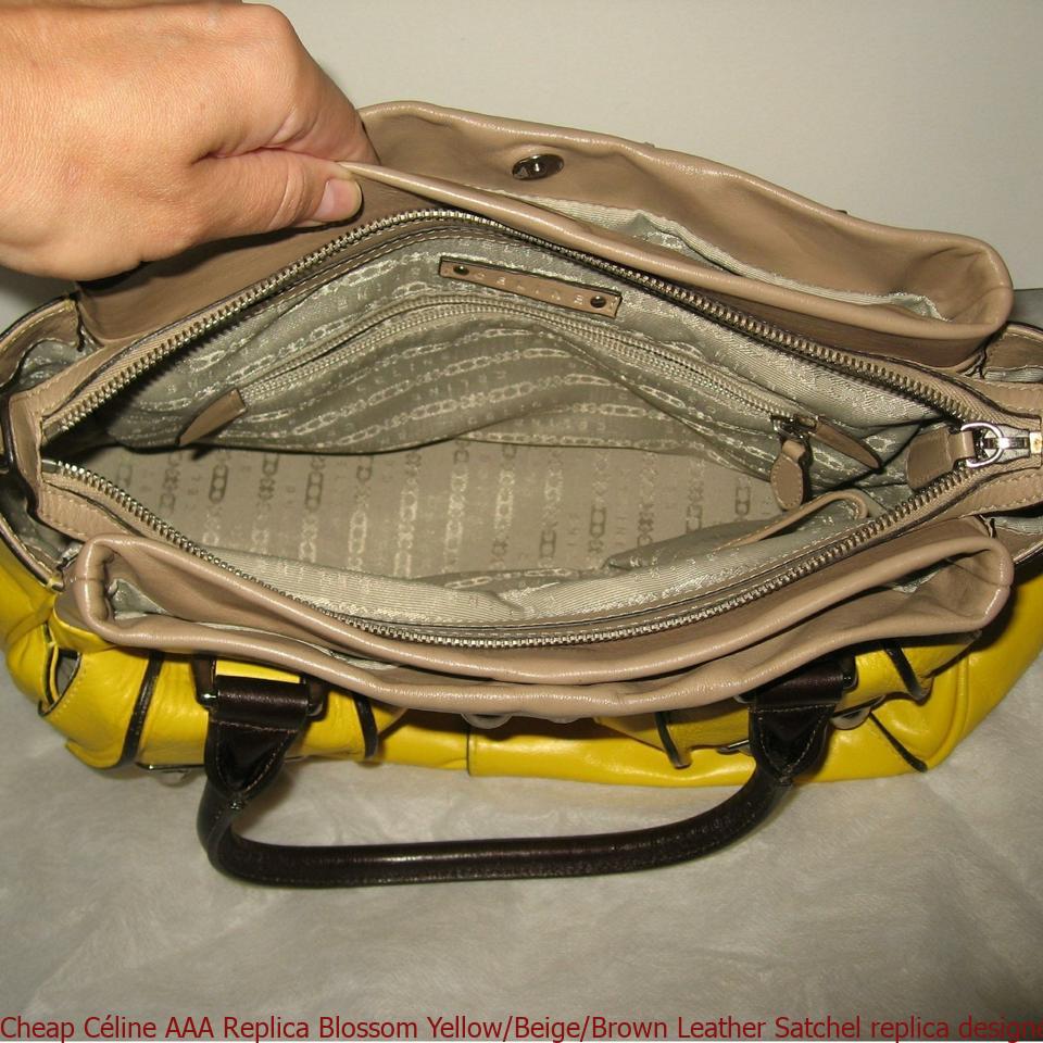 Cheap Céline AAA Replica Blossom Yellow/Beige/Brown Leather Satchel replica designer handbags uk ...